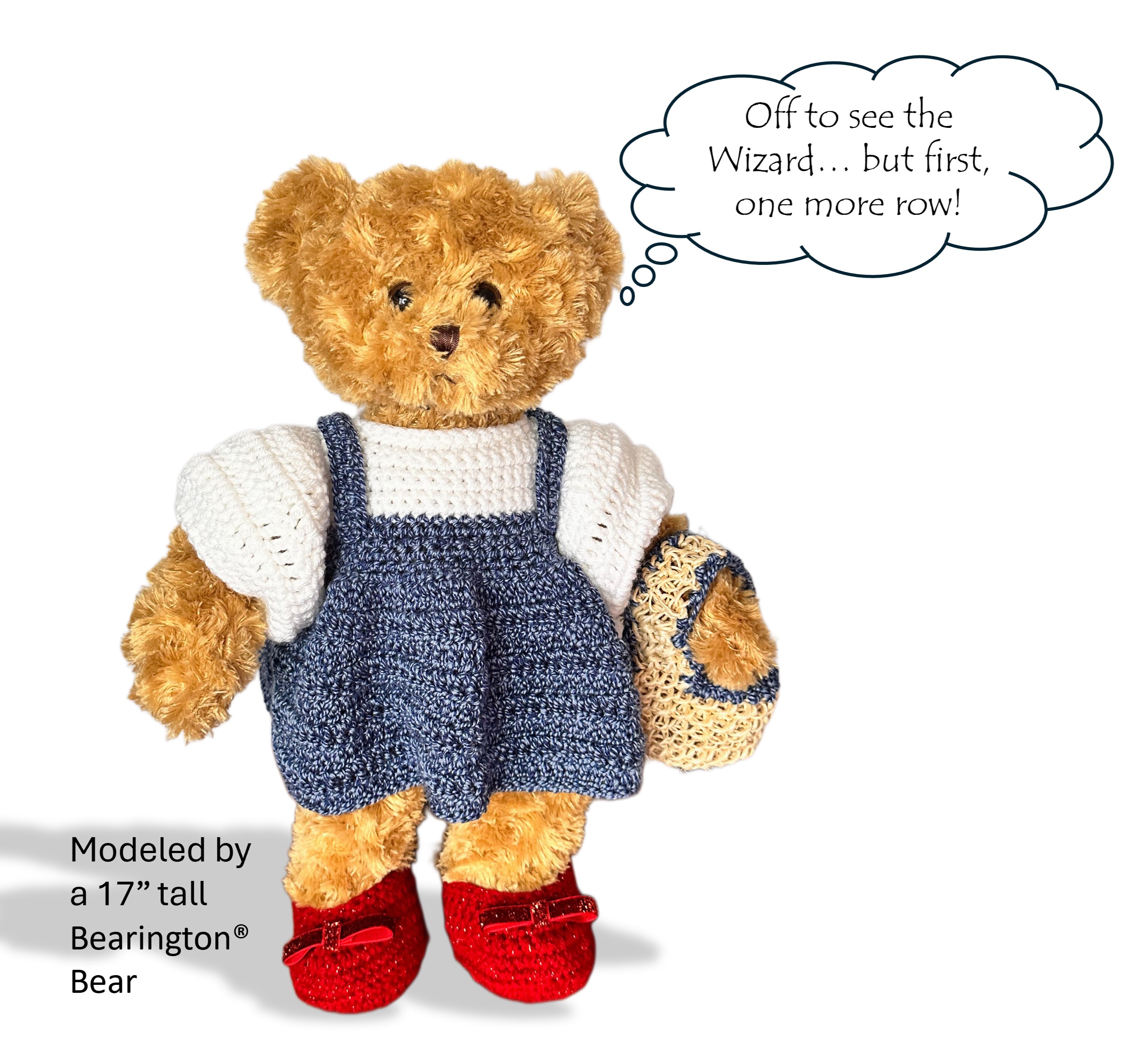 Crochet Pattern – Kansas Girl Teddy Bear Outfit| Inspired by Oz | Fits Build-A-Bear®, GUND®, Bearington®, 15”–18” Bear |PDF Pattern