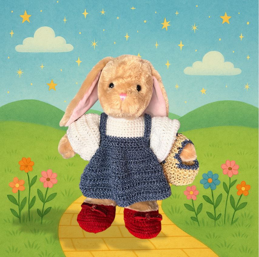 Crochet Pattern – Kansas Girl Teddy Bear Outfit| Inspired by Oz | Fits Build-A-Bear®, GUND®, Bearington®, 15”–18” Bear |PDF Pattern