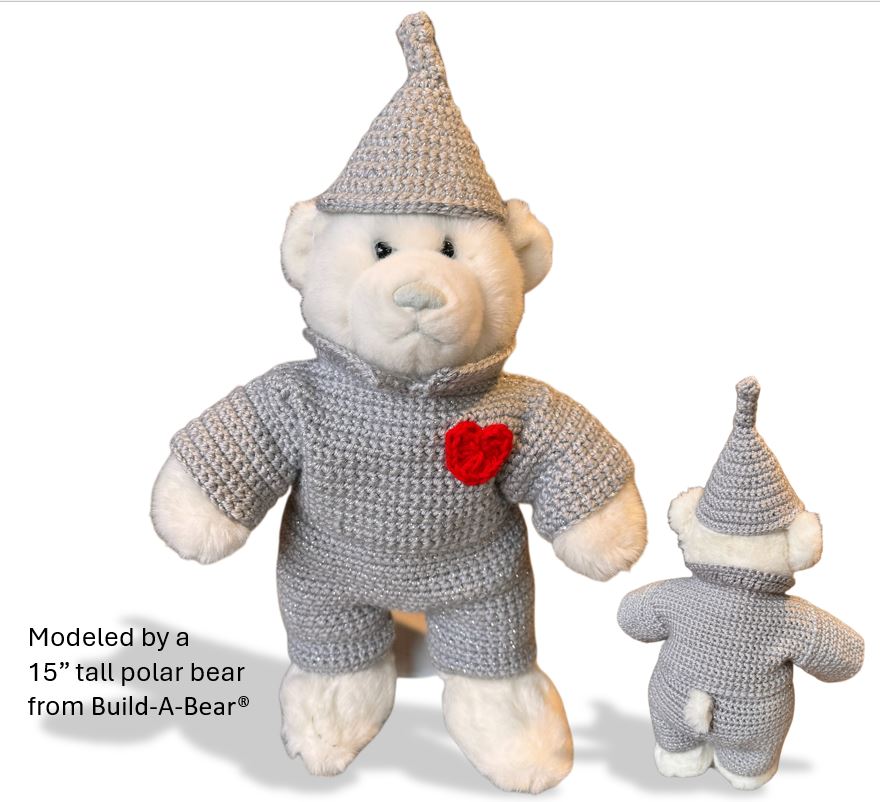 Crochet Pattern–Tin Man Teddy Bear Costume | Inspired by Oz | Fits Build-A-Bear®, GUND®, Bearington® | Crochet Pattern 15”–18” Bear Outfit