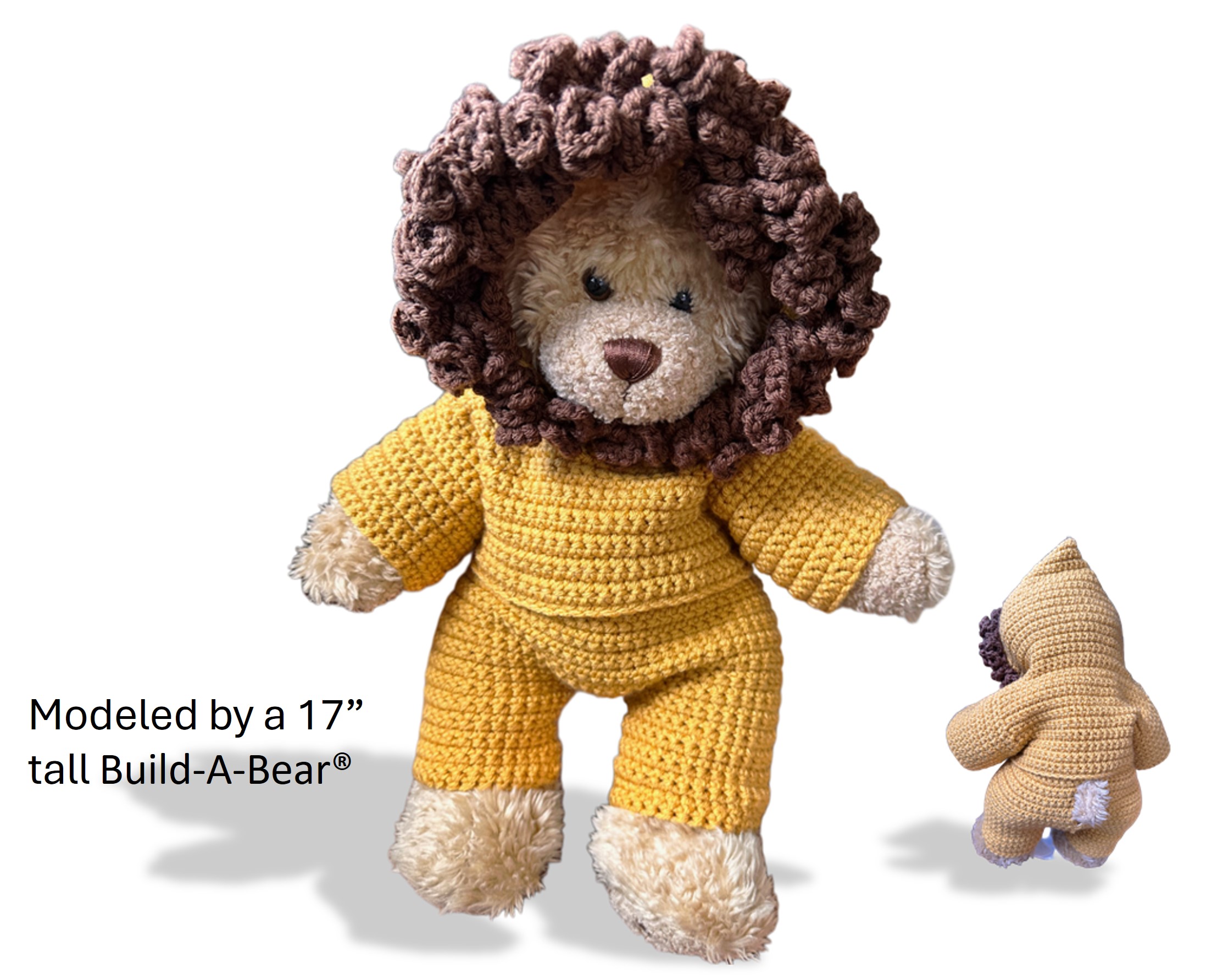 Crochet Pattern – Cowardly Lion Teddy Bear Costume | Inspired by Oz | Fits Build-A-Bear®, GUND®, Bearington® , 15"-18" Bear| PDF Pattern