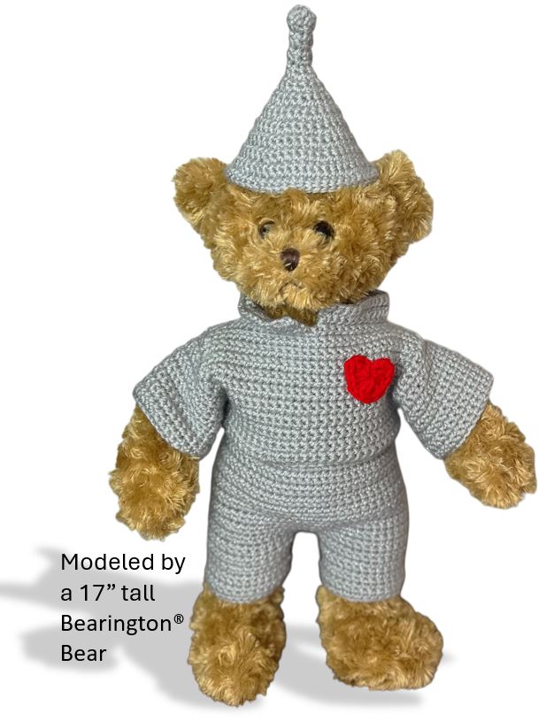Crochet Pattern–Tin Man Teddy Bear Costume | Inspired by Oz | Fits Build-A-Bear®, GUND®, Bearington® | Crochet Pattern 15”–18” Bear Outfit