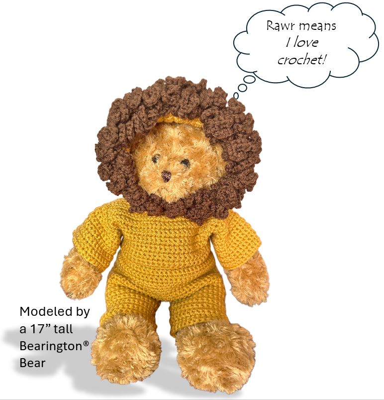 Crochet Pattern – Cowardly Lion Teddy Bear Costume | Inspired by Oz | Fits Build-A-Bear®, GUND®, Bearington® , 15"-18" Bear| PDF Pattern