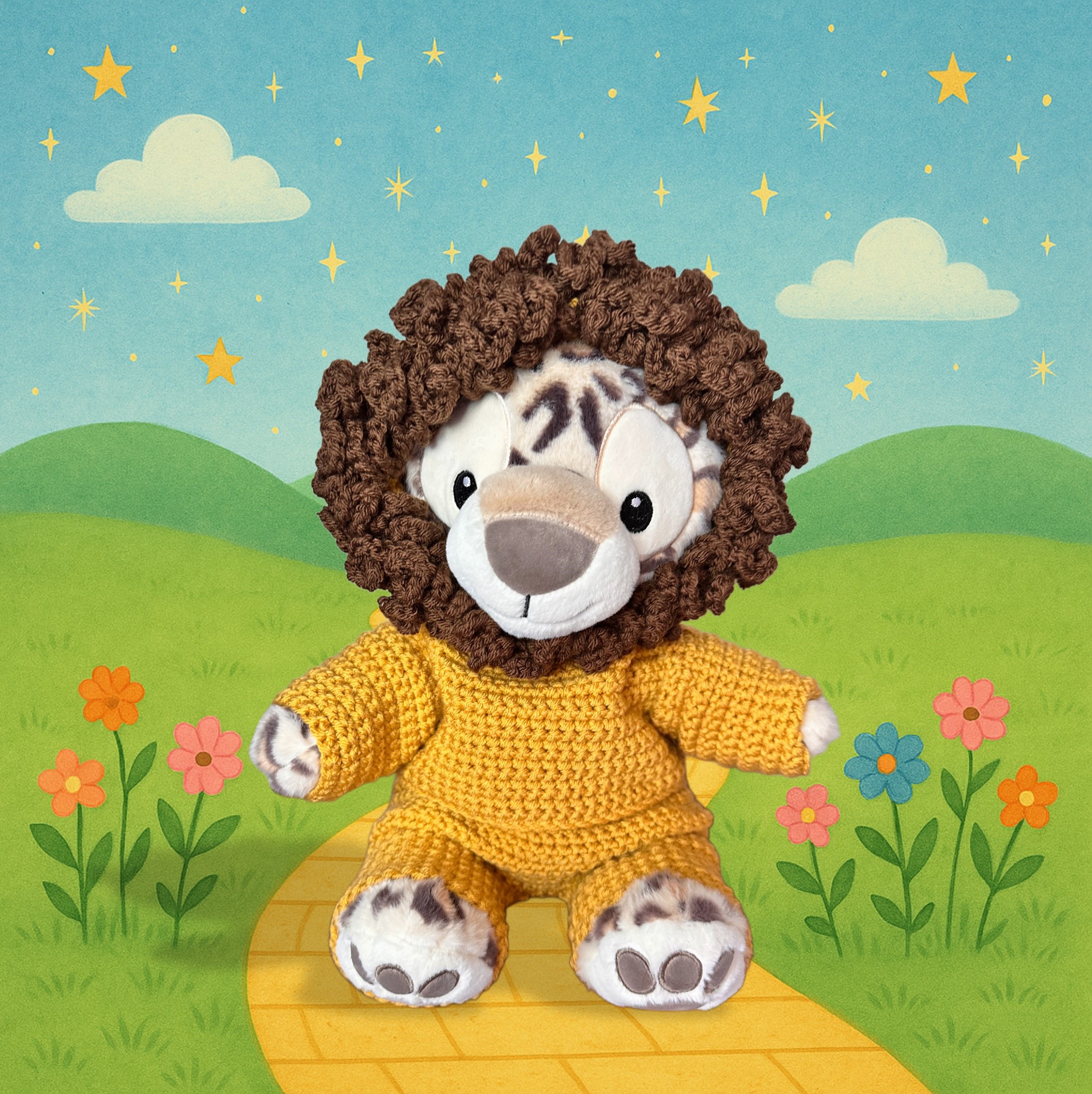 Crochet Pattern – Cowardly Lion Teddy Bear Costume | Inspired by Oz | Fits Build-A-Bear®, GUND®, Bearington® , 15"-18" Bear| PDF Pattern
