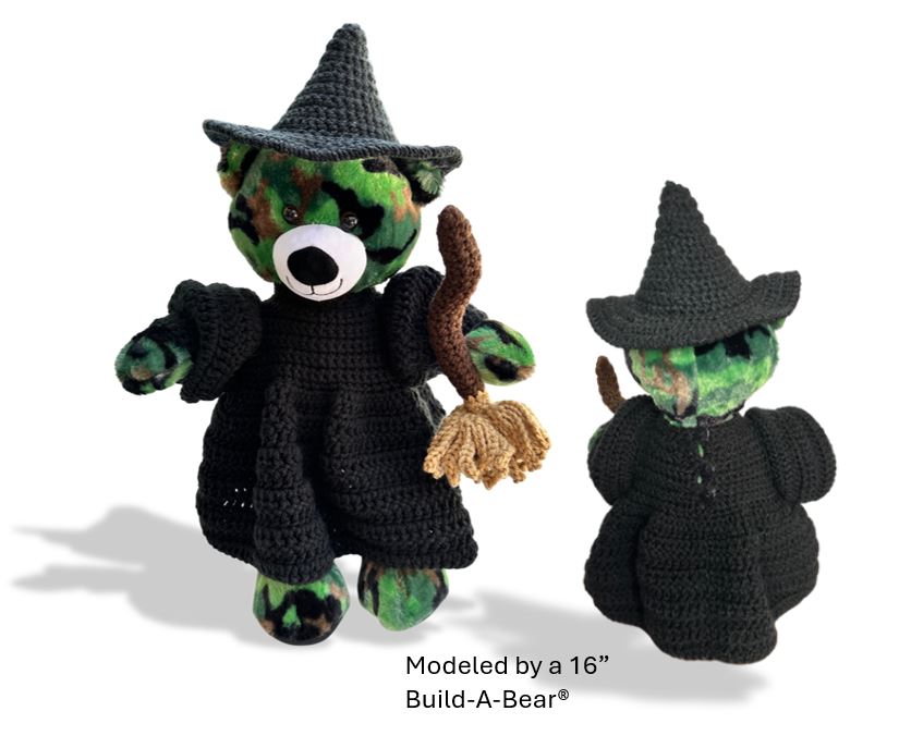 Crochet Pattern – Wicked Witch Teddy Bear Costume | Fits Build-A-Bear®, GUND®, Bearington®, 15”-18” Bears | PDF Crochet Pattern