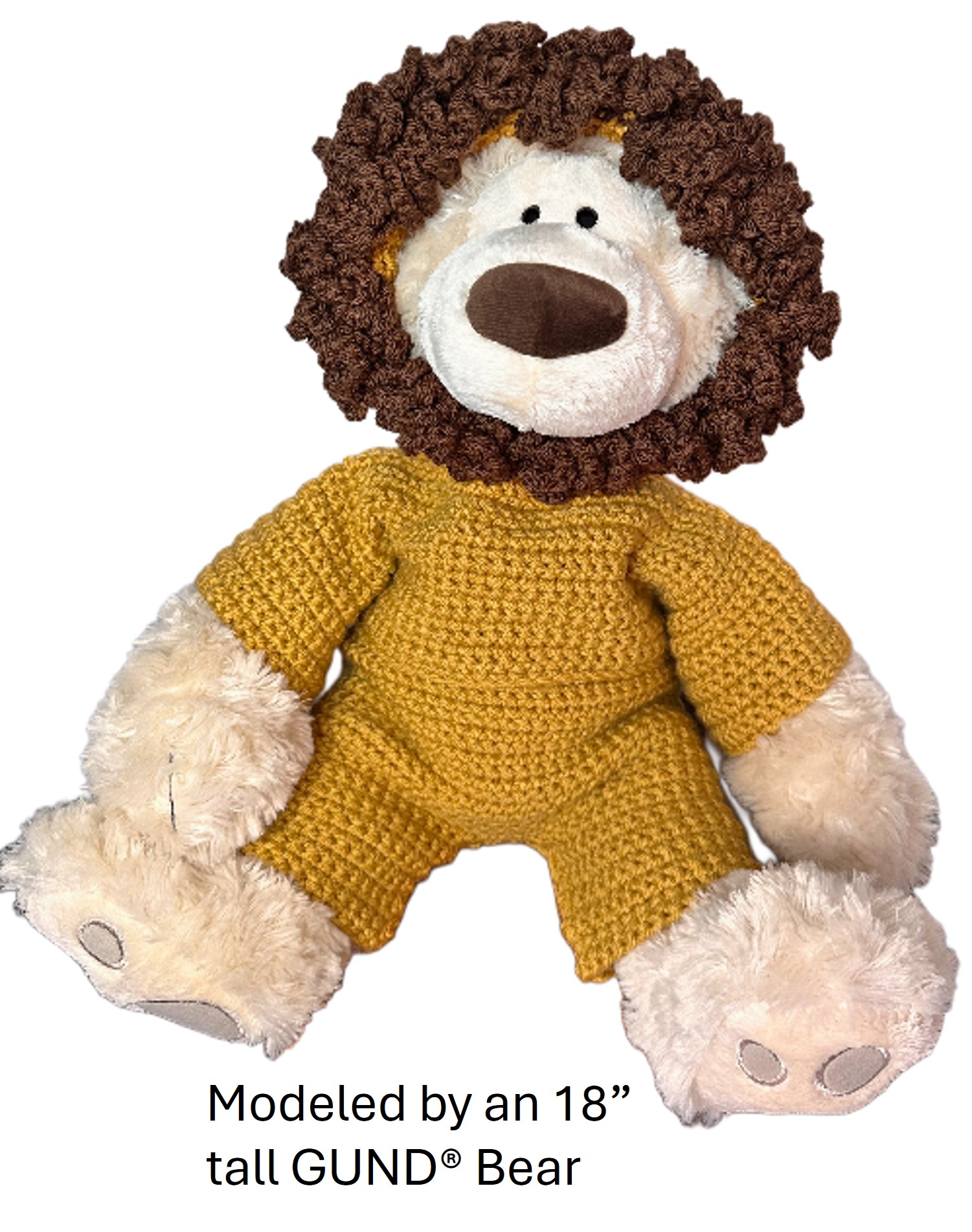 Crochet Pattern – Cowardly Lion Teddy Bear Costume | Inspired by Oz | Fits Build-A-Bear®, GUND®, Bearington® , 15"-18" Bear| PDF Pattern