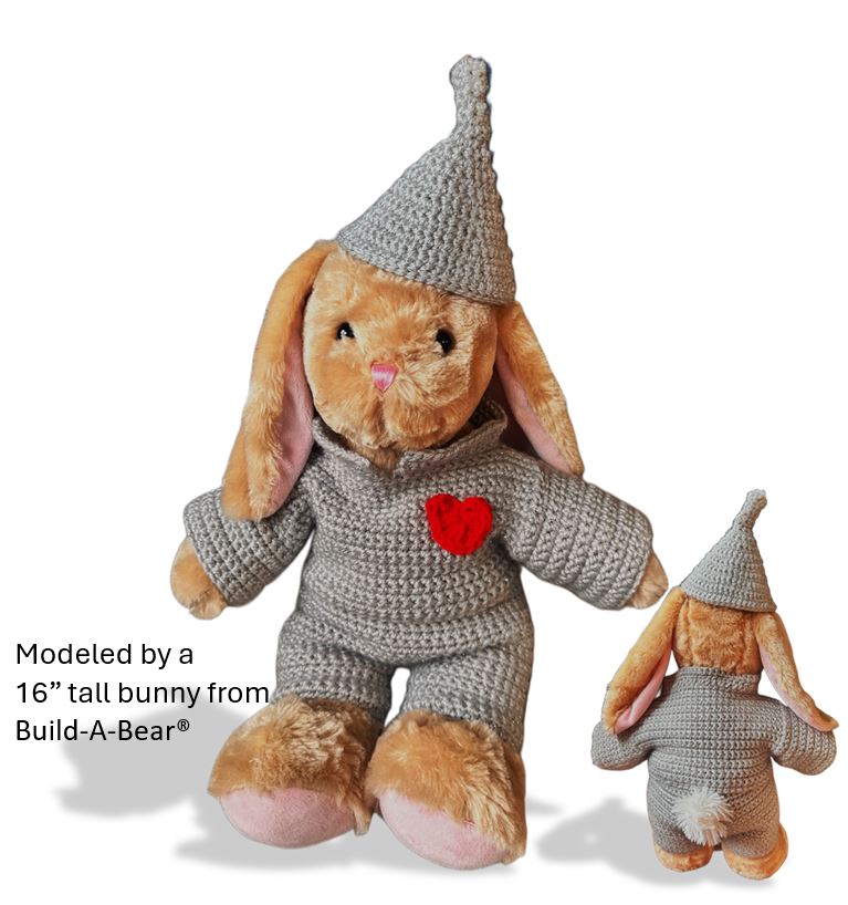 Crochet Pattern–Tin Man Teddy Bear Costume | Inspired by Oz | Fits Build-A-Bear®, GUND®, Bearington® | Crochet Pattern 15”–18” Bear Outfit