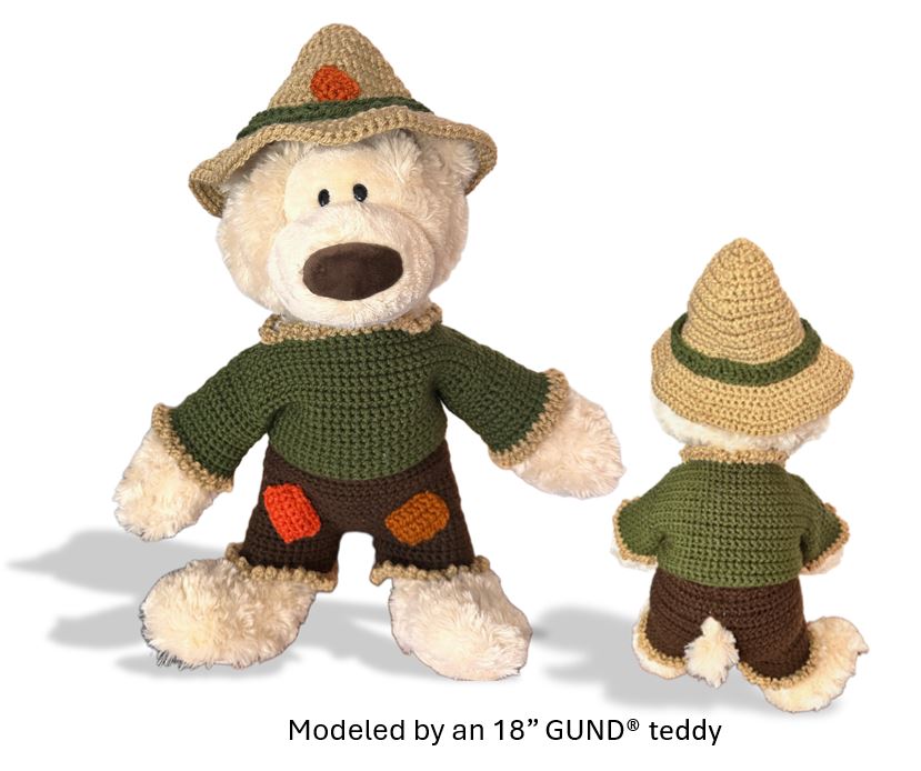 Crochet Pattern – Scarecrow Teddy Bear Costume | Inspired by Oz | Fits Build-A-Bear®, GUND®, Bearington® | PDF Pattern 15”–18” Bear Outfit