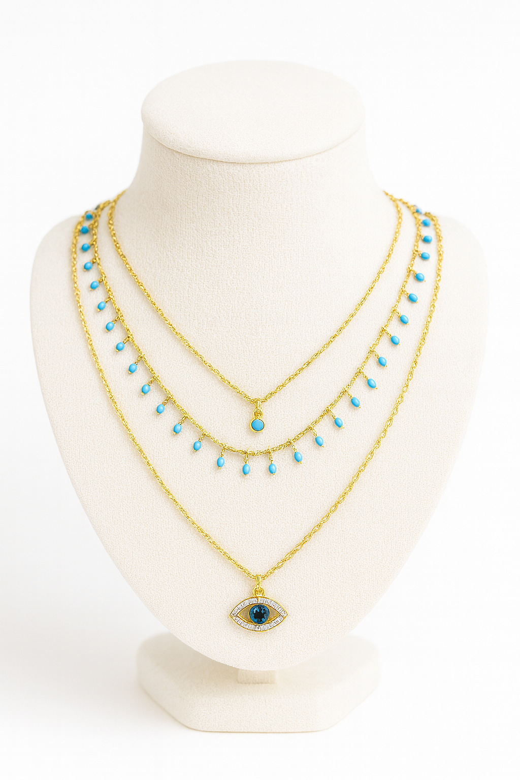 Collier doré avec pendentifs bleus