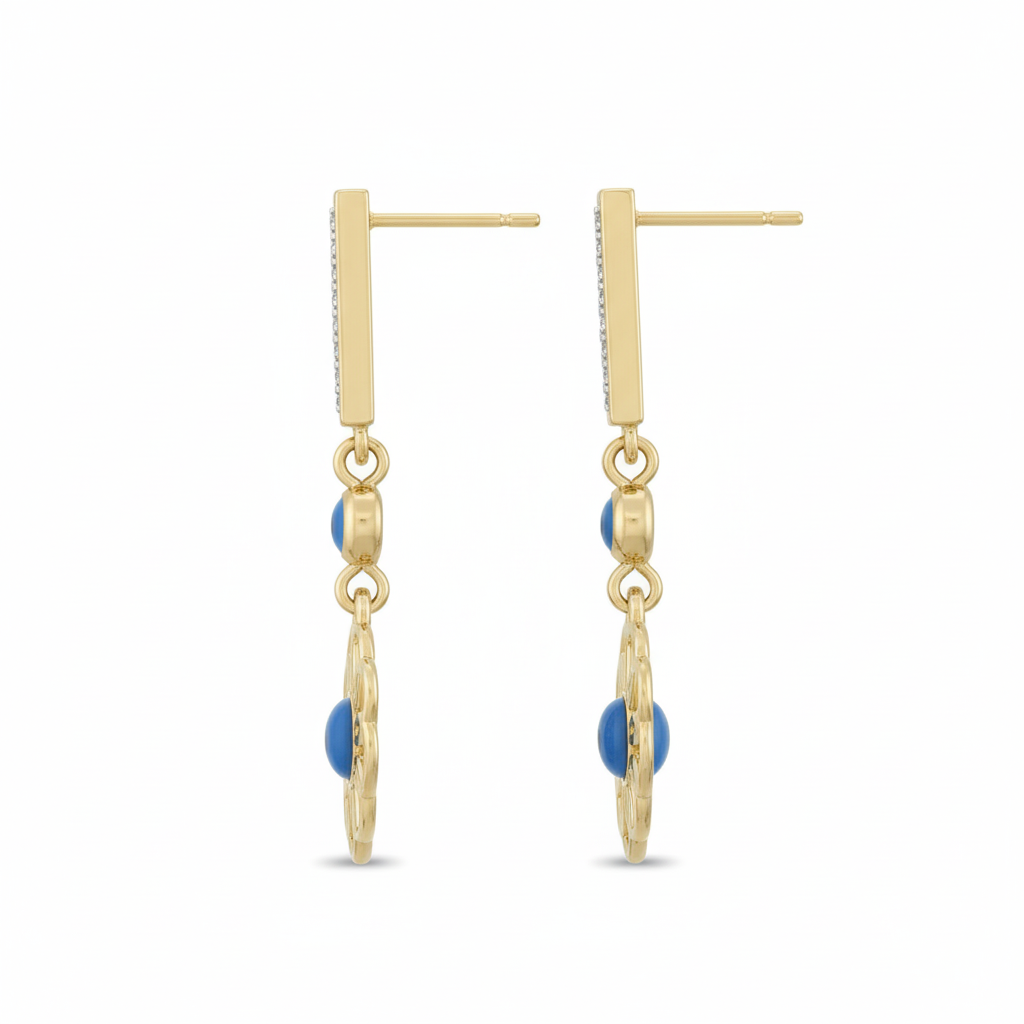 Boucles d'oreilles dorées avec pierre bleue