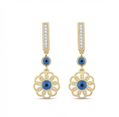 Boucles d'oreilles dorées avec pierre bleue