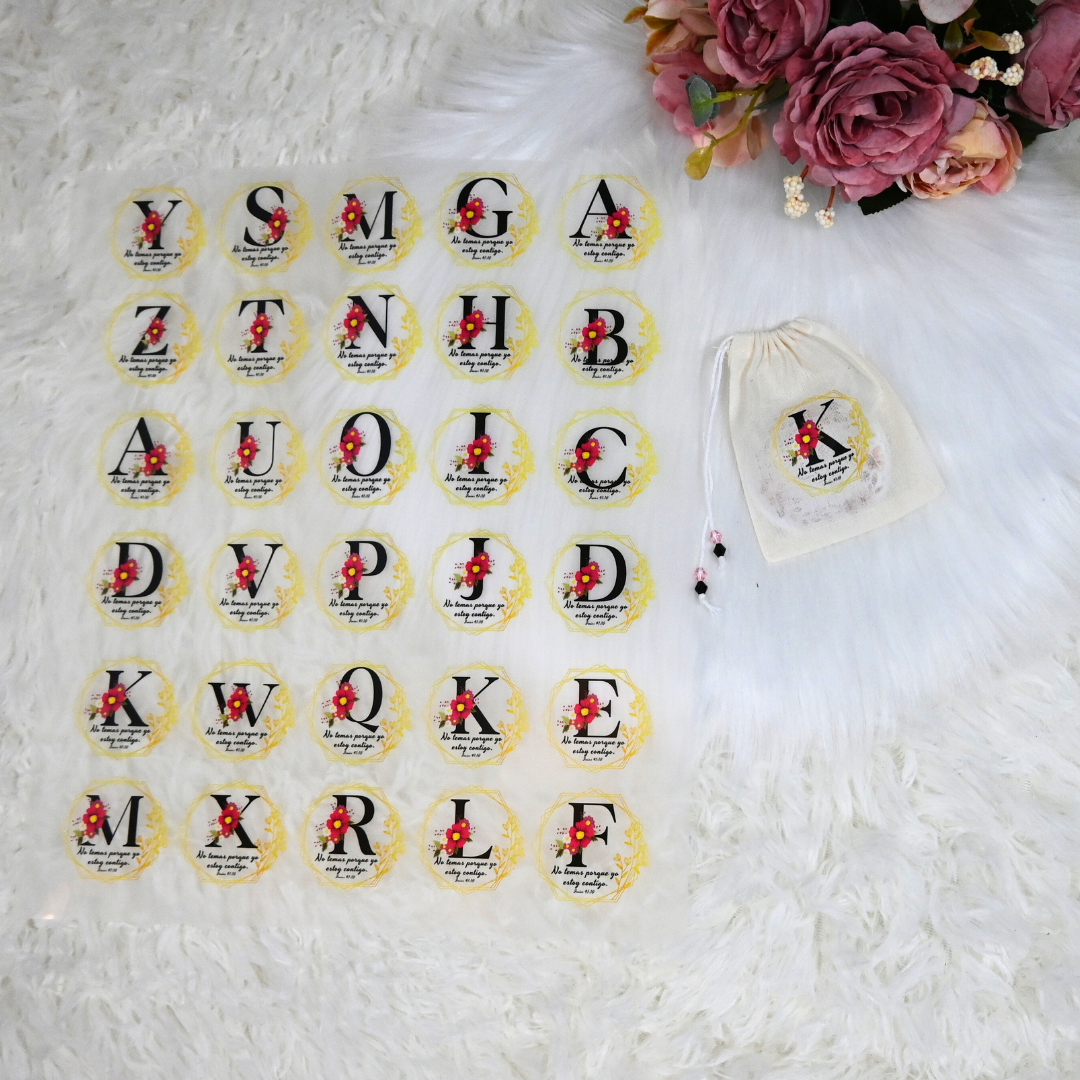 DTF alphabet with flowers and Bible verses