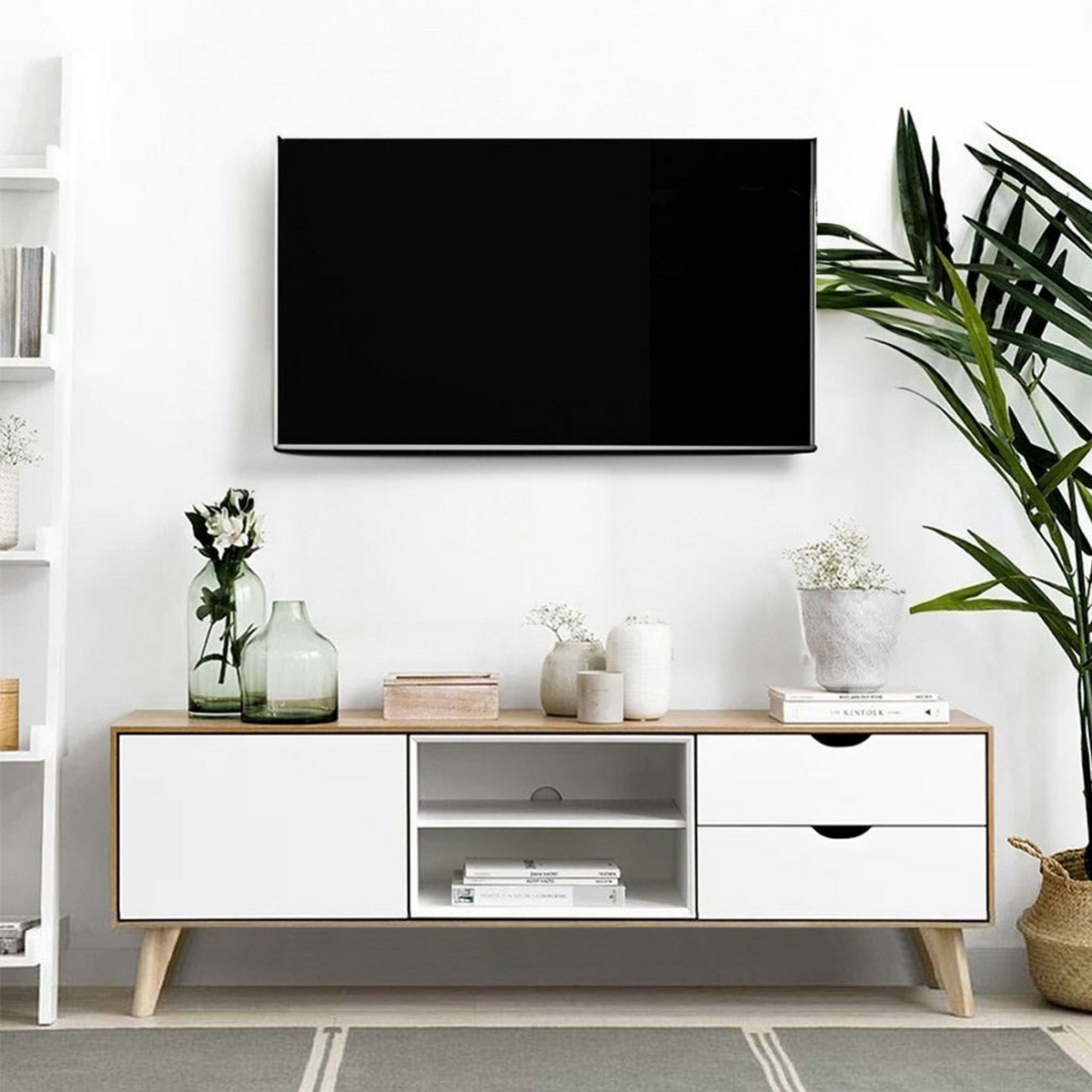 وحدة تليفزيون 40×150×30 سم - أبيض وبيج -