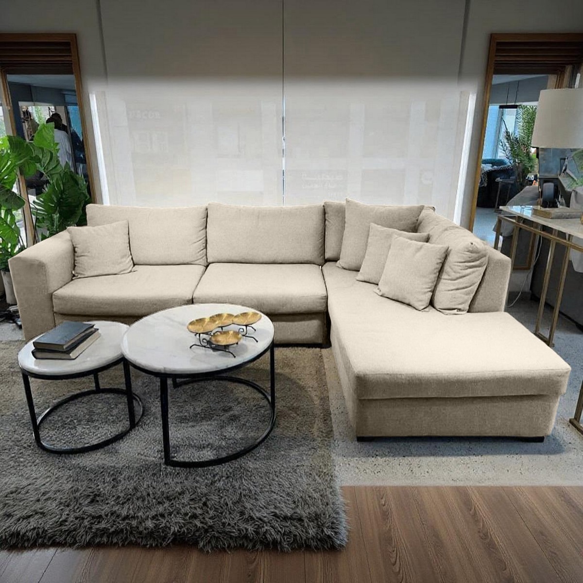 كنبة ركنة خشب زان أحمر وقماش كتان