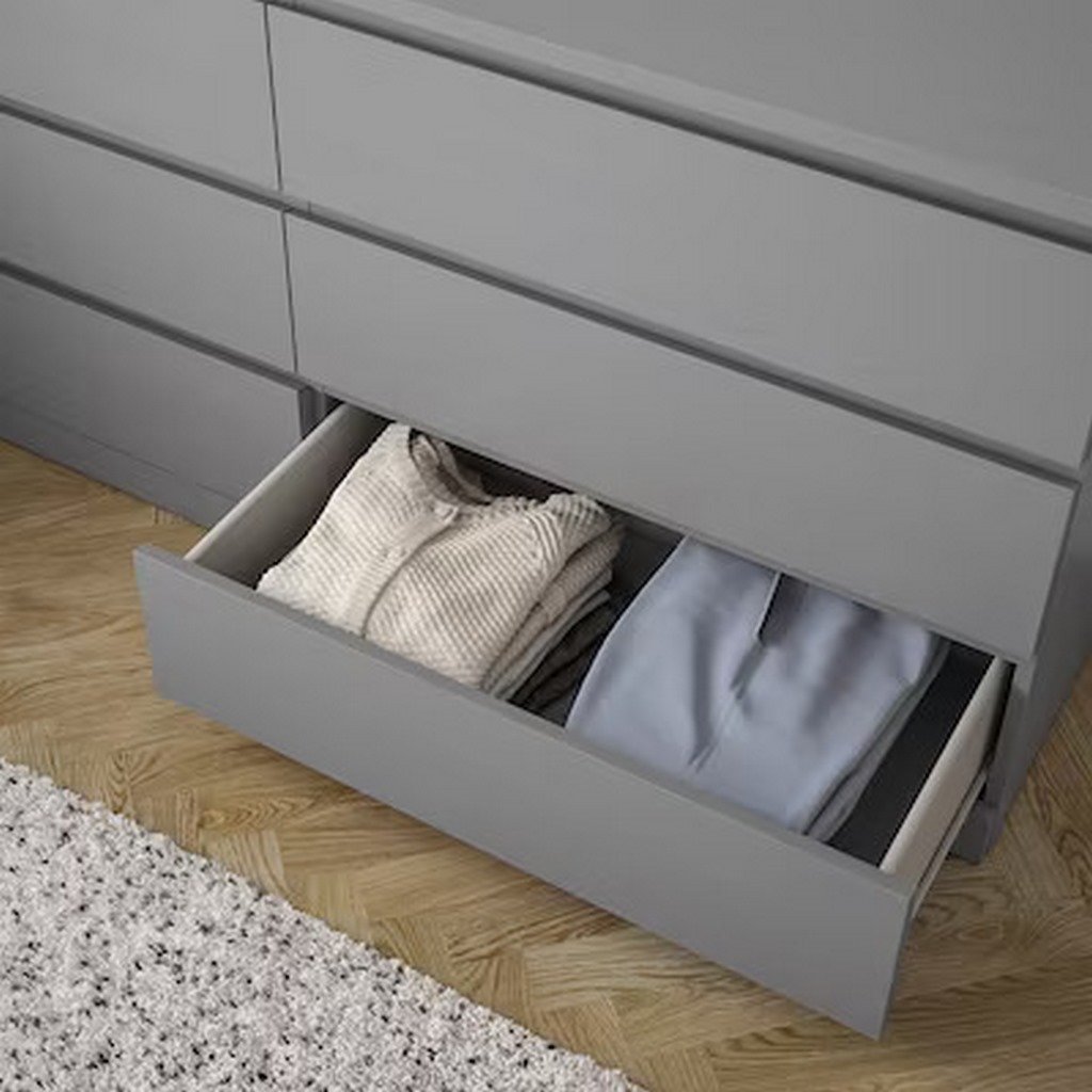 وحدة أدراج خشب كونتر 6 ادراج رمادي - 78×156×45 سم