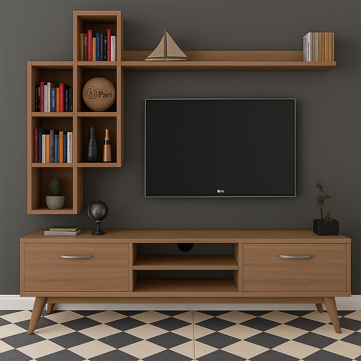 وحدة تلفزيون ام دى اف بني فاتح - 50×30×150×33 سم