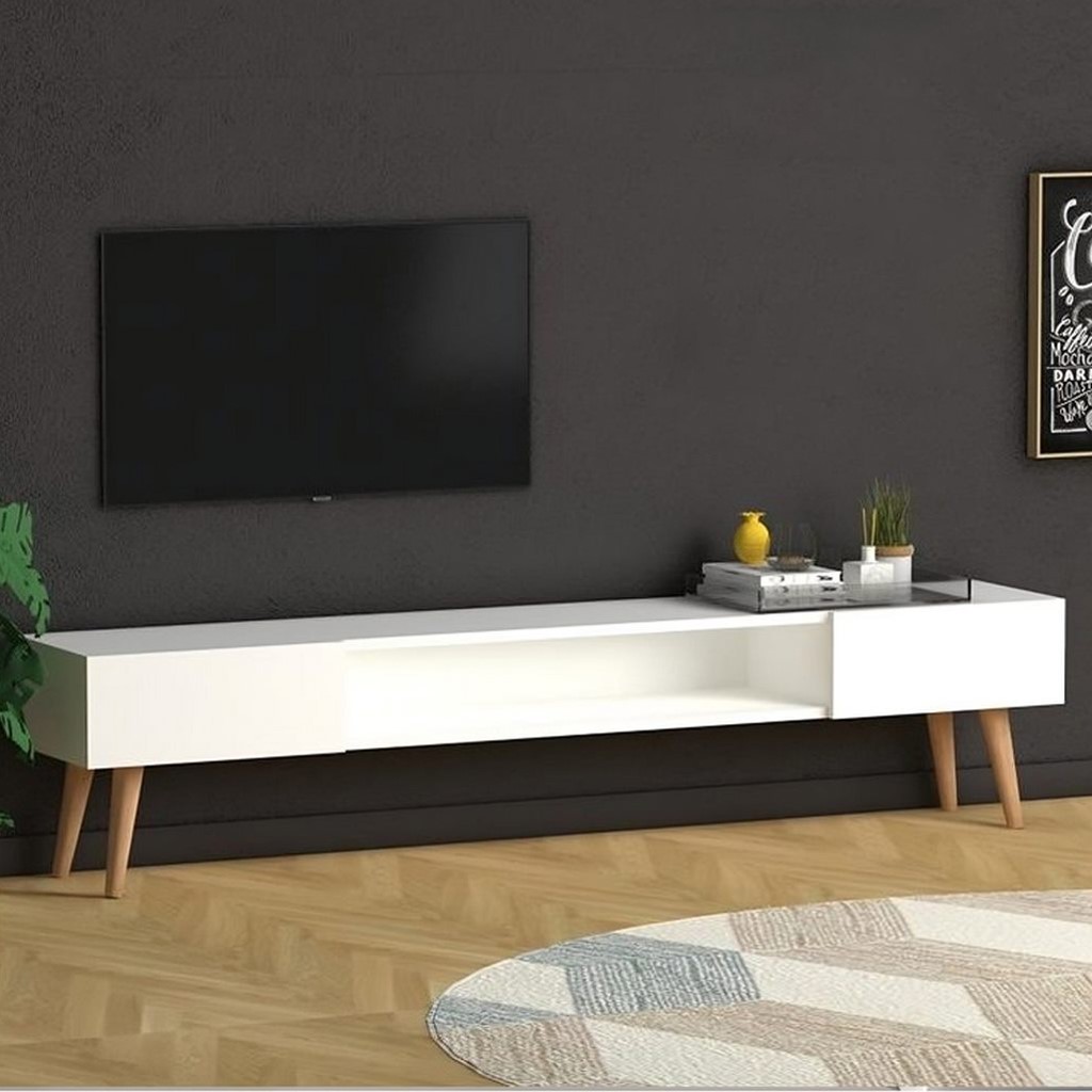 وحدة تلفزيون ام دي اف أبيض و بيج - 40 × 30 × 180 × 30 سم