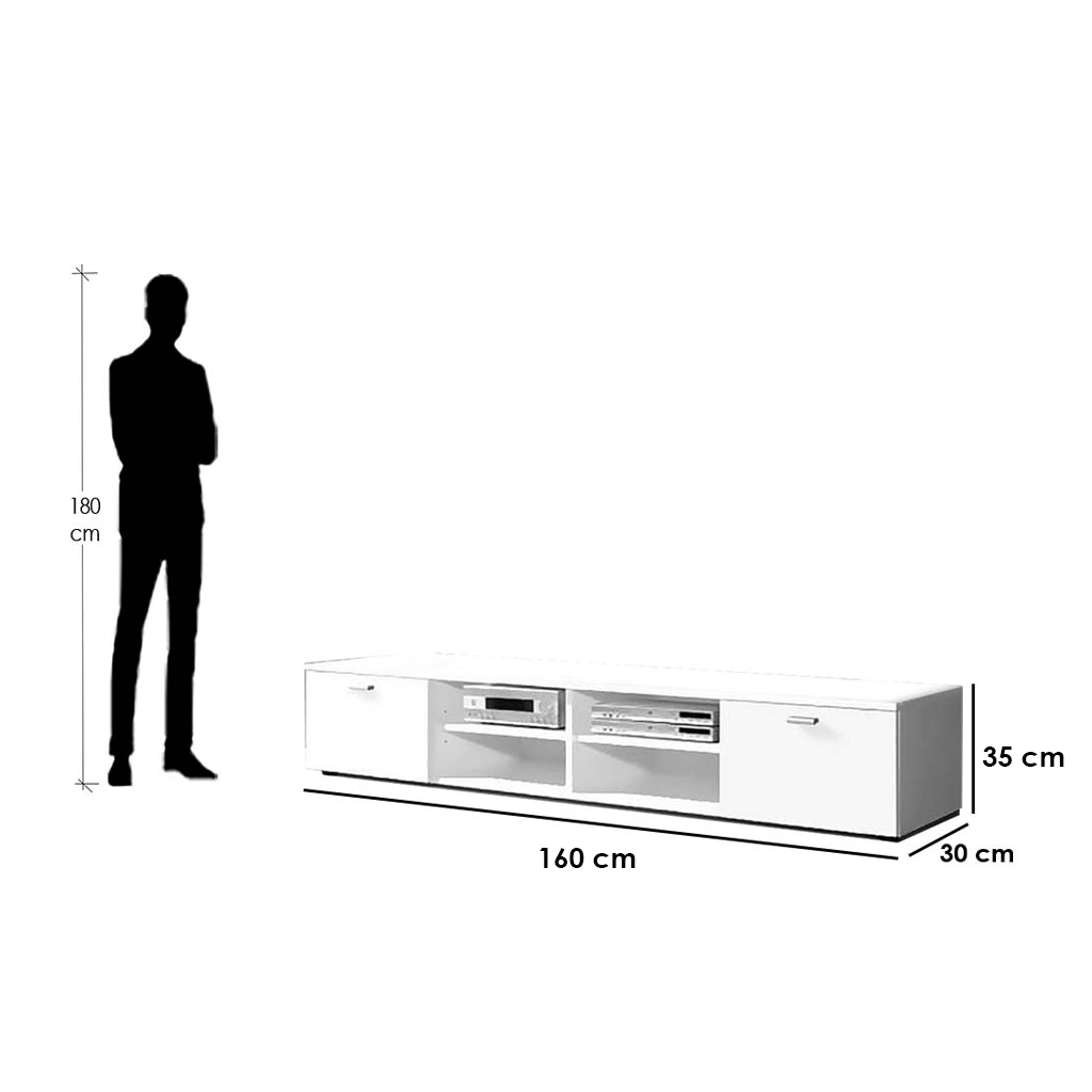 وحدة تلفزيون ام دى اف أبيض - 30 × 160 × 35 سم