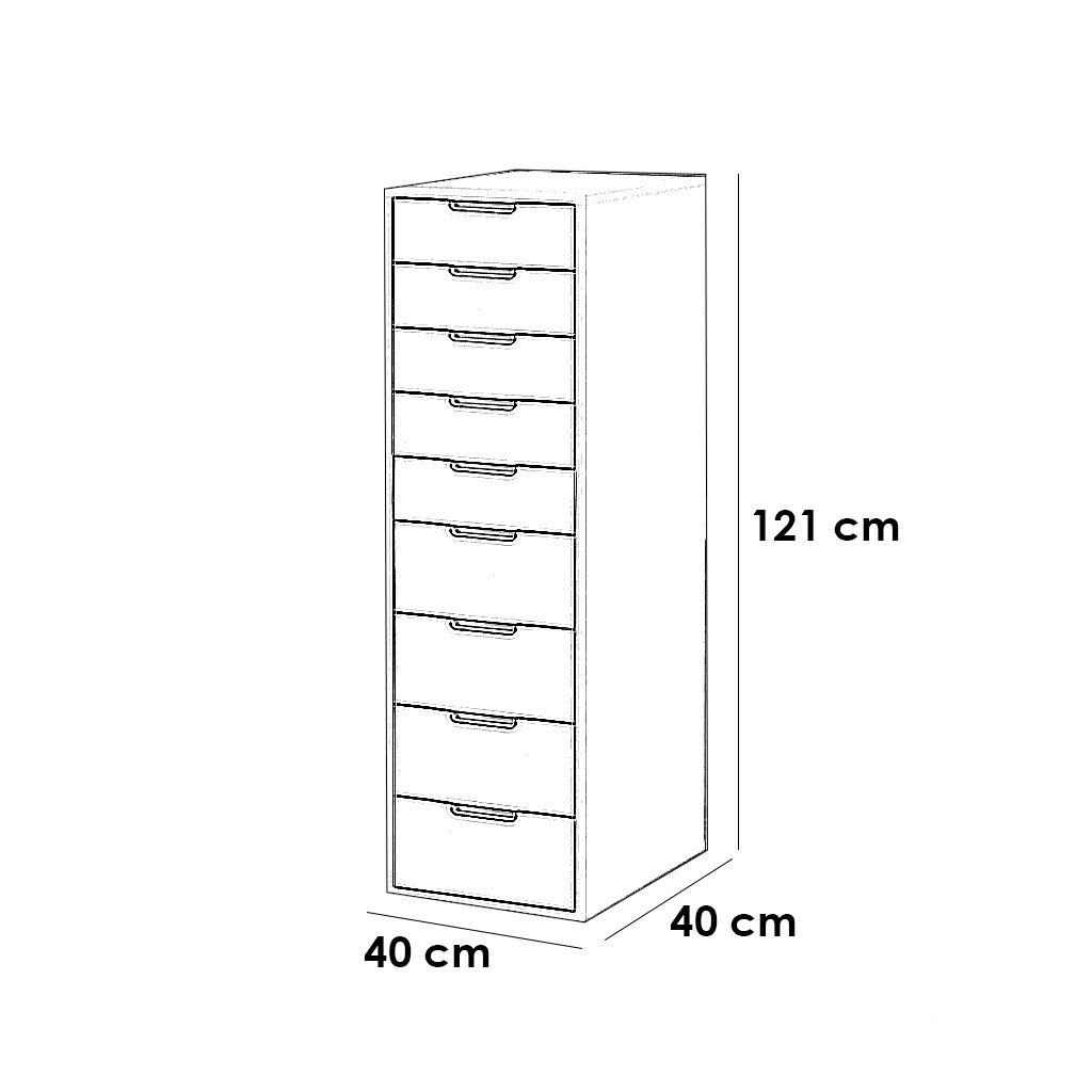 وحده ادراج ام دي اف و ميلامين 9 ادراج ابيض - 40×40×121 سم