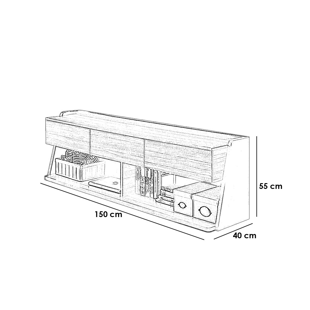 وحدة تلفزيون ام دي اف بني و أسود - 55×40×150 سم