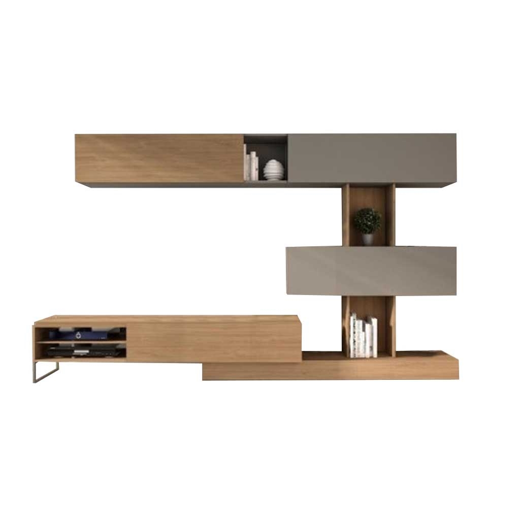 طقم ترابيزات تليفزيون ام دي اف بيج و رمادي - 30 × 220 × 220 × 30 سم