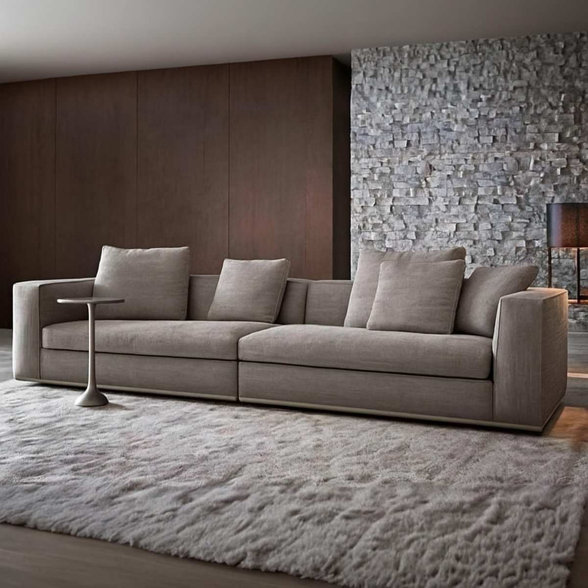 كنبة بثلاثة مقاعد خشب زان و قماش كتان - بيج