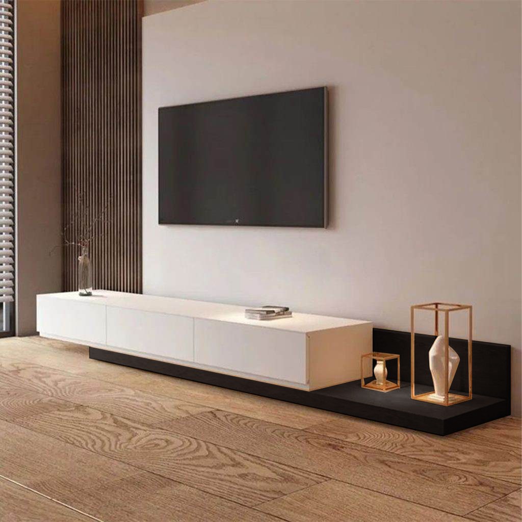 وحدة تلفزيون ام دي اف أبيض وأسود - 40×40×240 سم