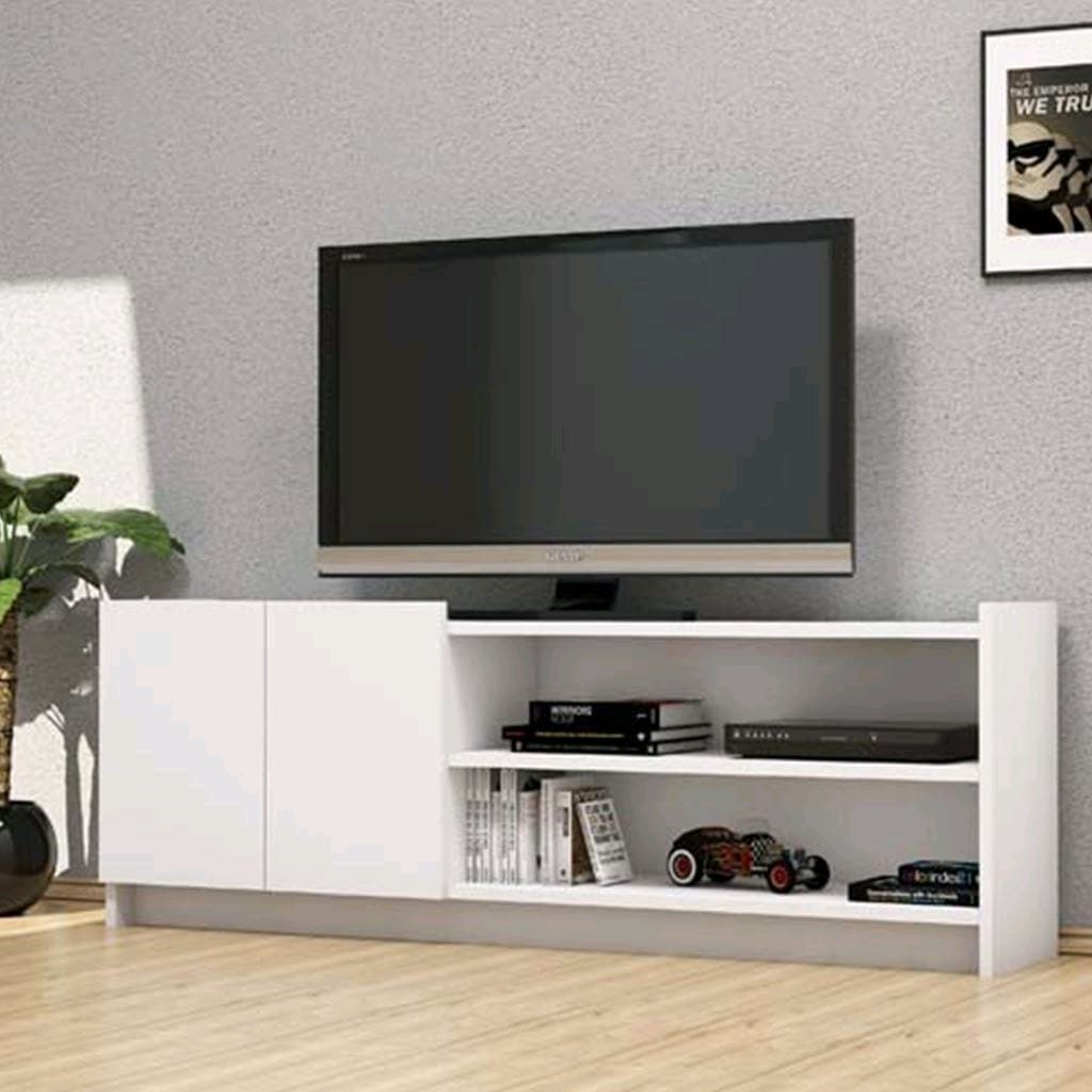 وحدة تلفزيون ام دى اف أبيض - 142 × 50 × 30 سم