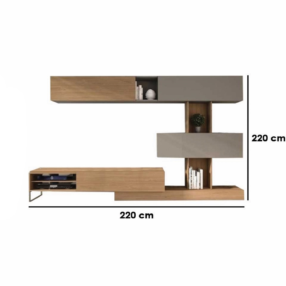 طقم ترابيزات تليفزيون ام دي اف بيج و رمادي - 30 × 220 × 220 × 30 سم