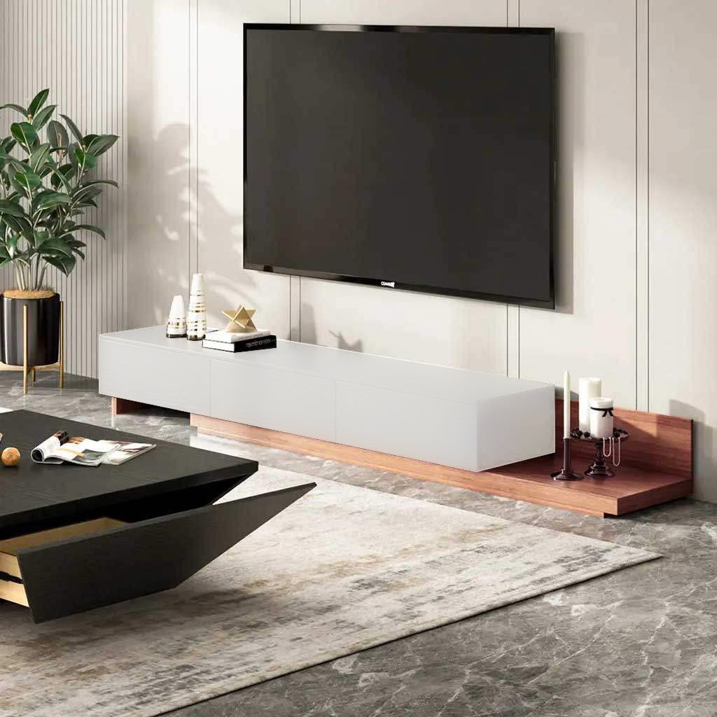 وحدة تلفزيون ام دى اف أبيض وبني - 40×240×40 سم