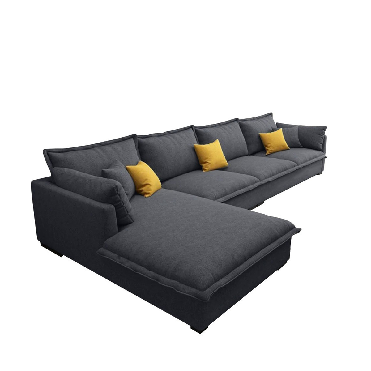 كنبة ركنة خشب طبيعي و كتان - رمادي