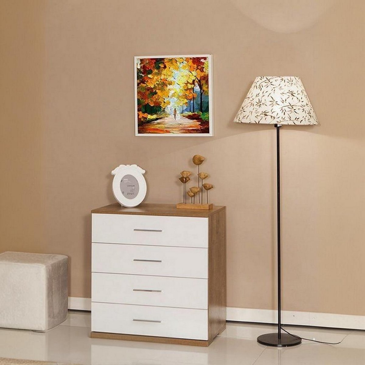 وحدة أدراج خشب مُصنع إتحاد أوروبي 4 أدراج أبيض و بني - 45×73×73 سم