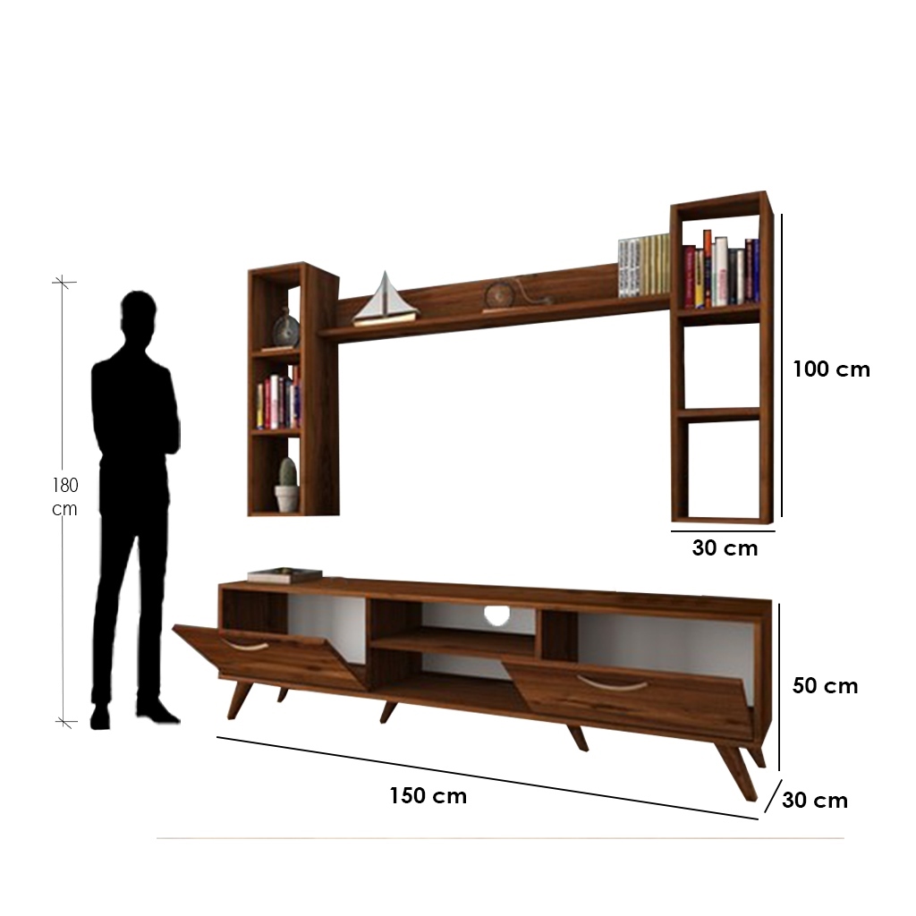 طقم وحدة تليفزيون 4 قطع خشب ام دي اف مستورد - بني
