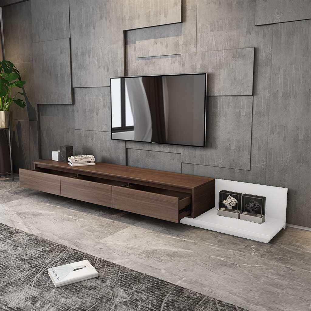 وحدة تلفزيون ام دي اف أبيض وبني - 40×40×240 سم