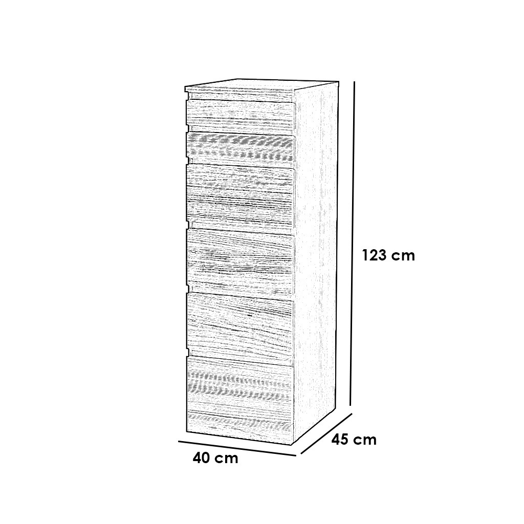 وحدة أدراج خشب كونتر 6 ادراج أبيض - 123×40×45 سم