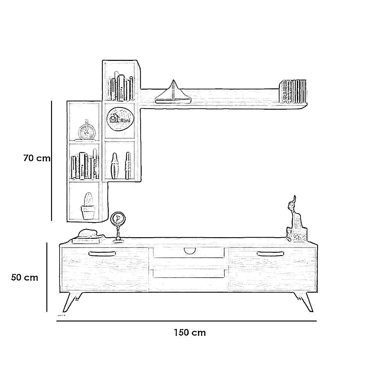 وحدة تلفزيون ام دى اف بني فاتح - 50×30×150×33 سم