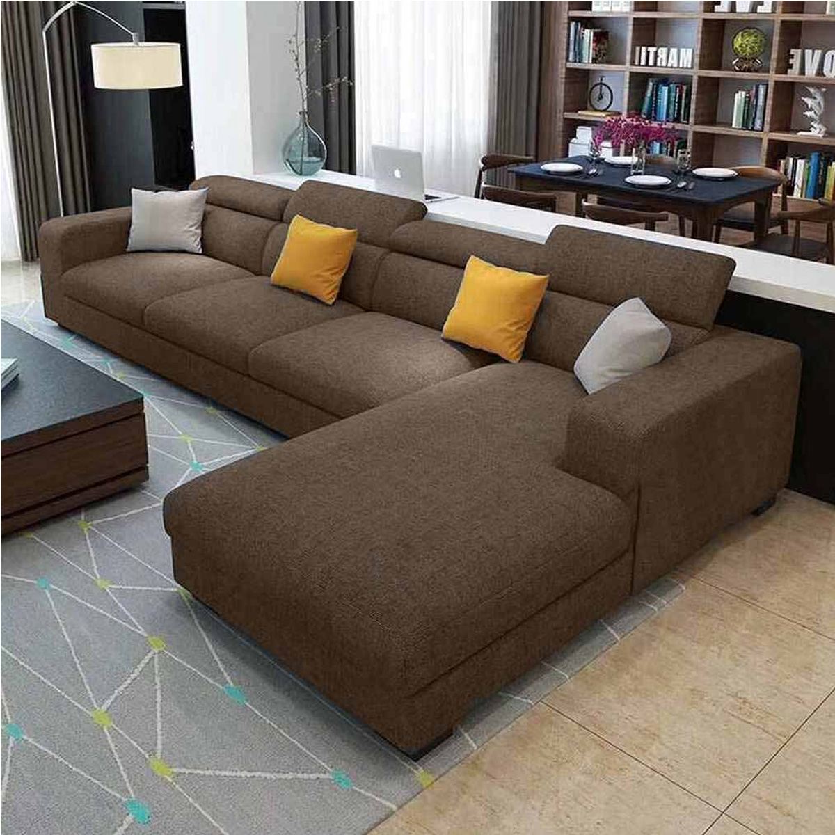 كنبة زاوية خشب زان وقماش كتان