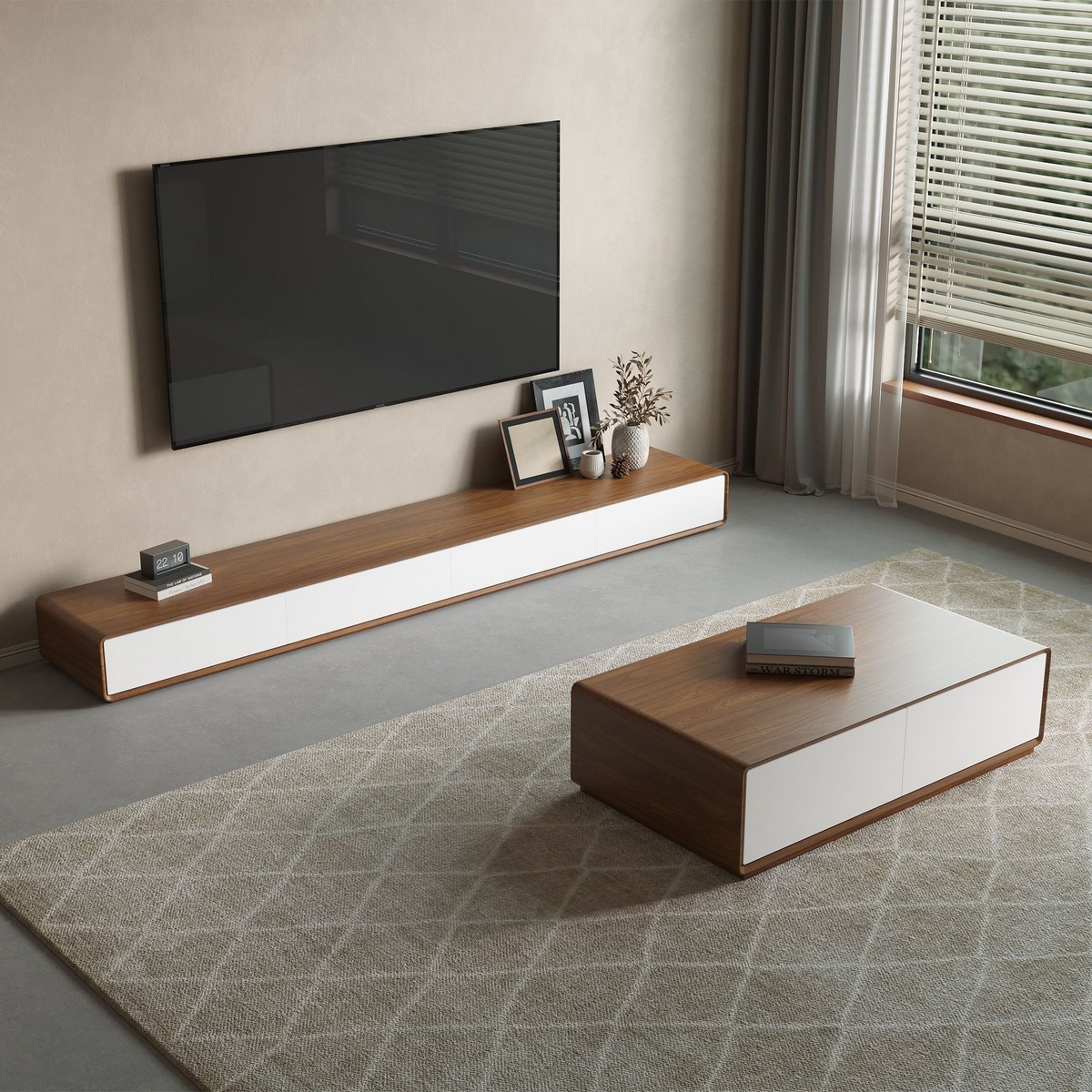 طقم ترابيزة تلفيزيون و ترابيزة قهوه ام دي اف