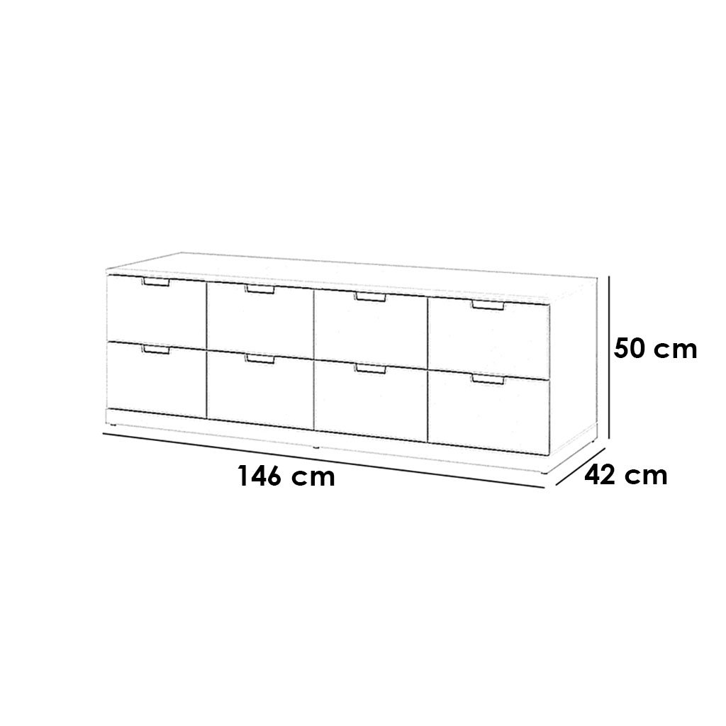 وحده ادراج ام دي اف و ميلامين 8 ادراج ابيض - 146×42×50 سم