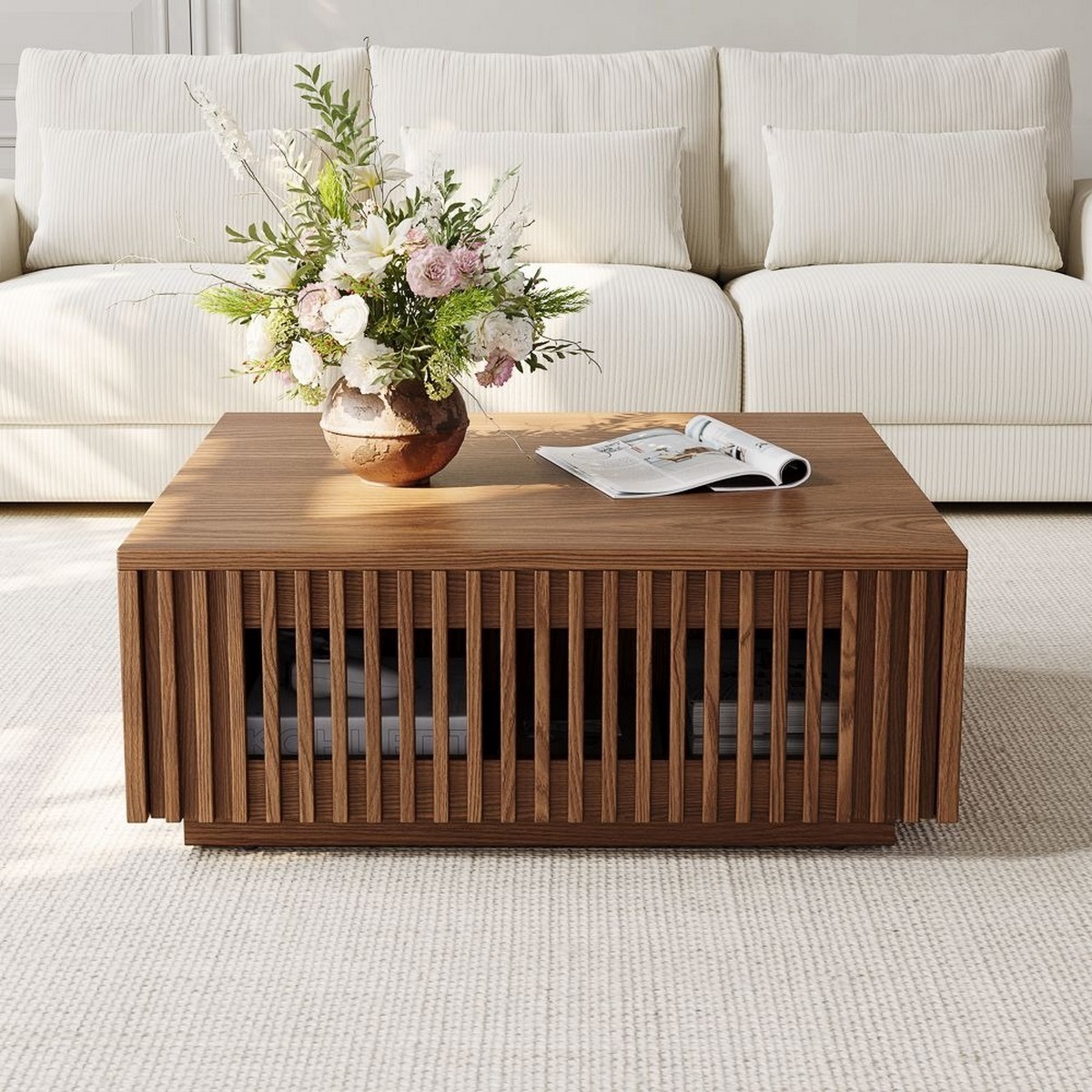 وحدة تلفزيون و ترابيزة قهوة خشب كونتر طبيعي بني - قطعتين