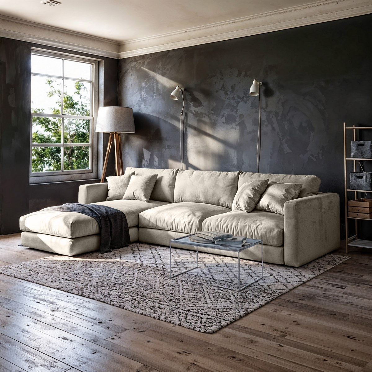 كنبة ركنة خشب زان و كتان