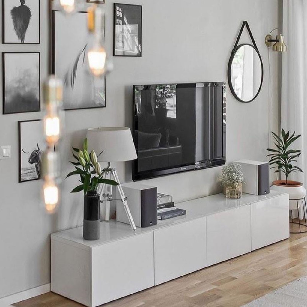 وحدة تلفزيون ام دي اف وميلامين أبيض - 40×40×180×30 سم