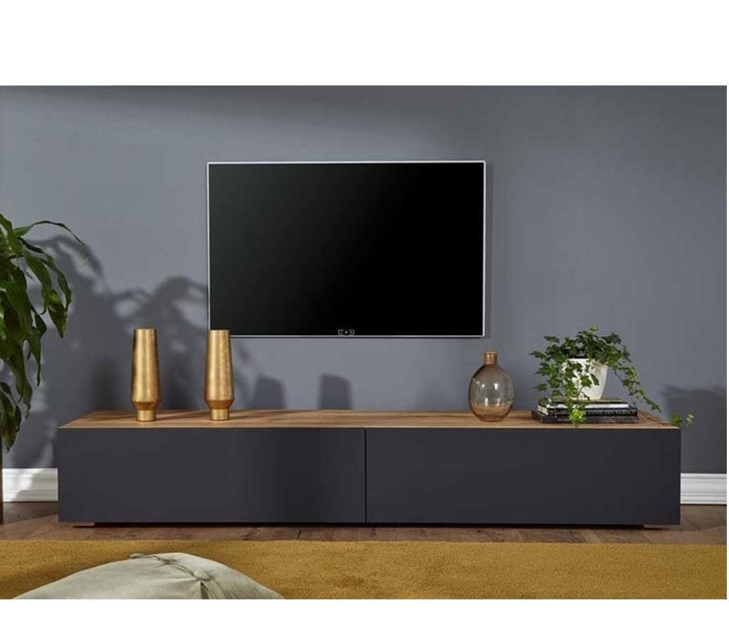 وحدة تلفزيون ام دي اف أسود و بيج - 140 × 35 × 30 سم