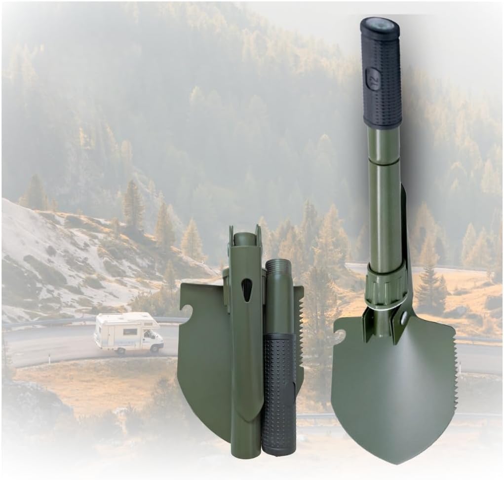 Atlenkiamas kastuvas su kompasu