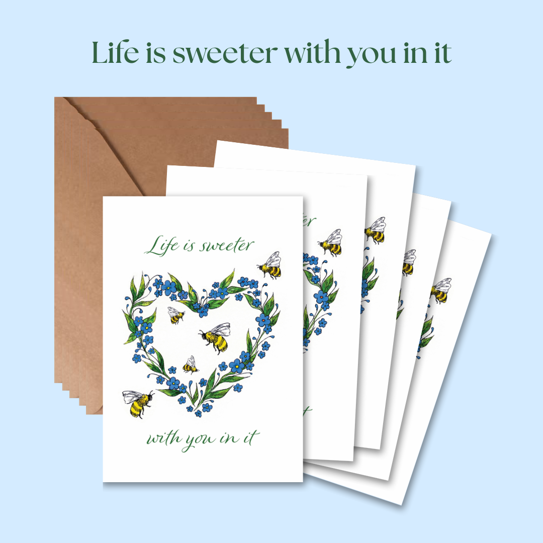 Bee & Floral Heart Greeting Card Set