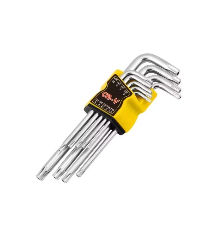 9pcs Plum Torx L-Shaped Chrome Finish, Star Type Allenkey