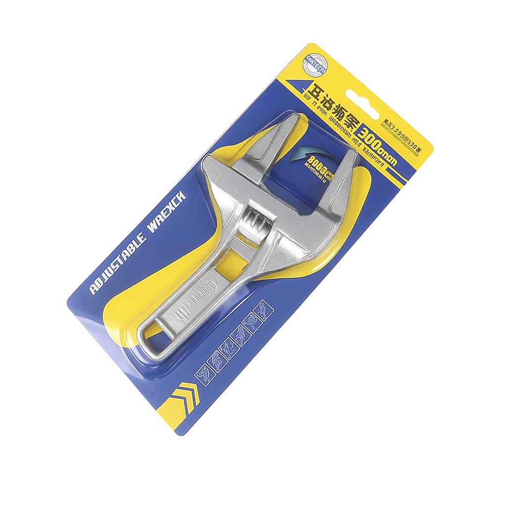 300mm Short Handle Adjustable Spanner – Straight Jaw Type, Heavy-Duty Wrench