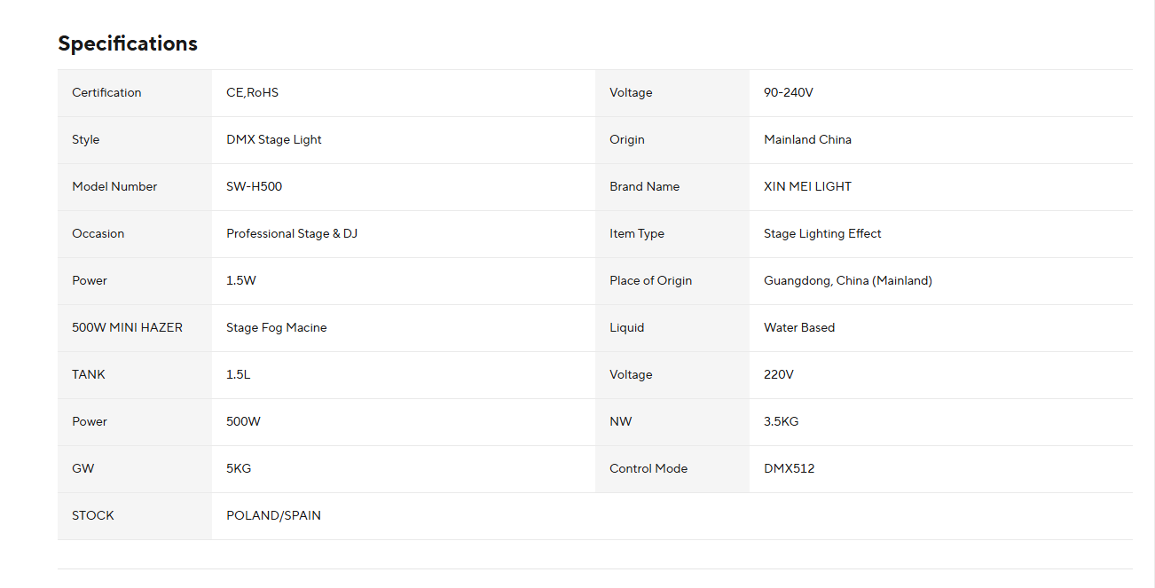 Spain Stock Mini 500W Hazer Machine DMX