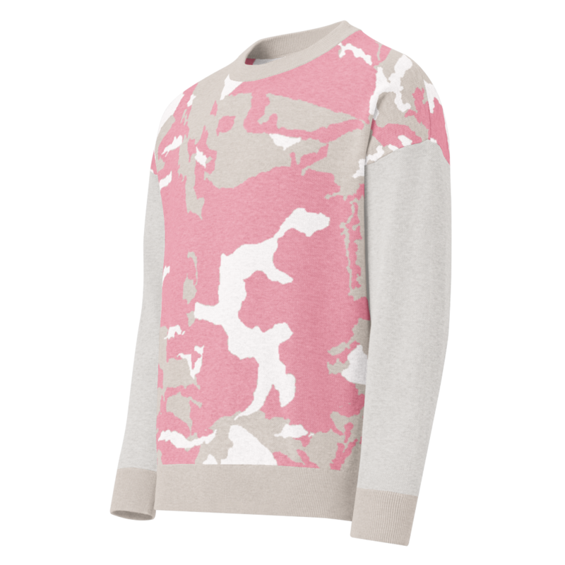 Relaxed Fit Pink Camo Knitted Crew Neck Sweater