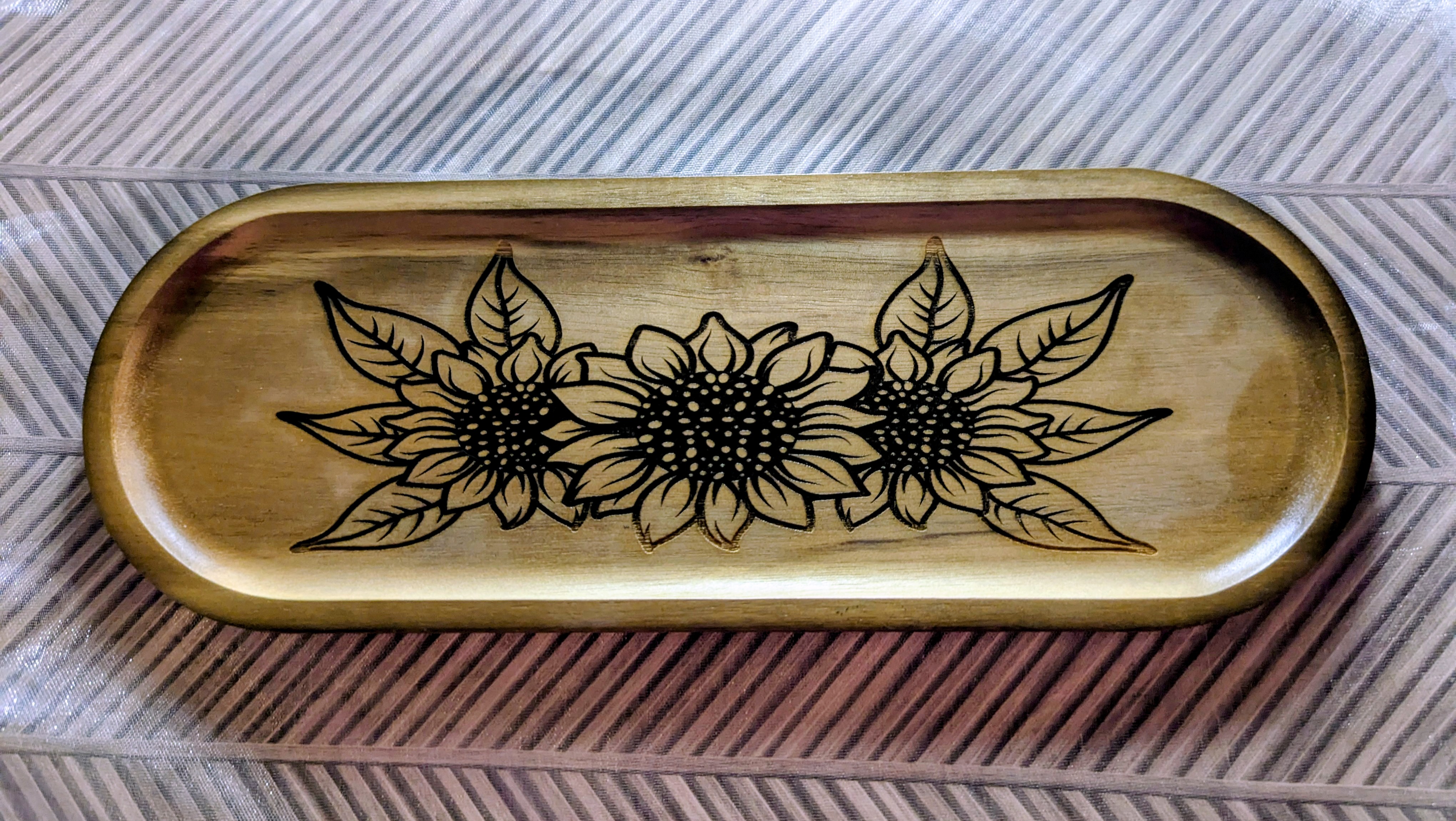 Engraved Acacia Wood Jewelry & Key Tray — 11" x 4"