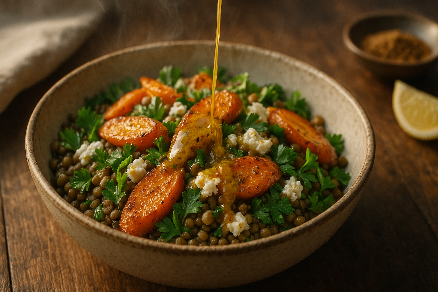 Lentil & Roasted Carrot Salad with Cumin Dressing